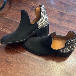 CHARLESTON SHOE CO. Black and Animal Print Ankle Boots